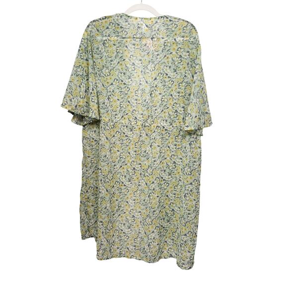 NWT LC Lauren Conrad Yellow Floral Gardenia Tapered Tie Front Kimono Women OS - Picture 8 of 8